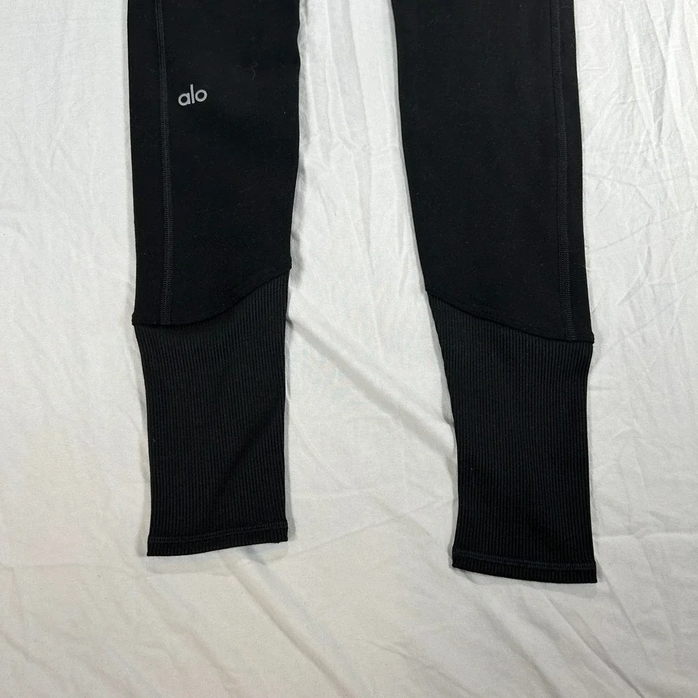 Alo Yoga Alosoft Lounge Legging Black High Waist Ribbed Cuff W5762R Small